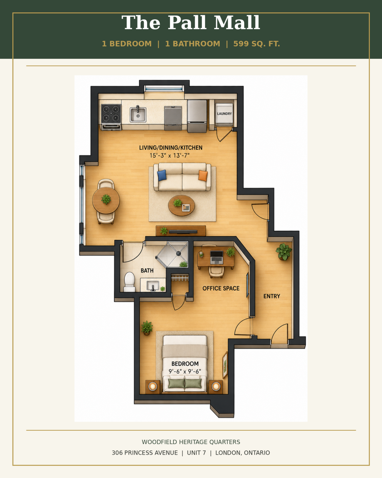 The Pall Mall - 1 bedroom, 1 bathroom, 599 square feet