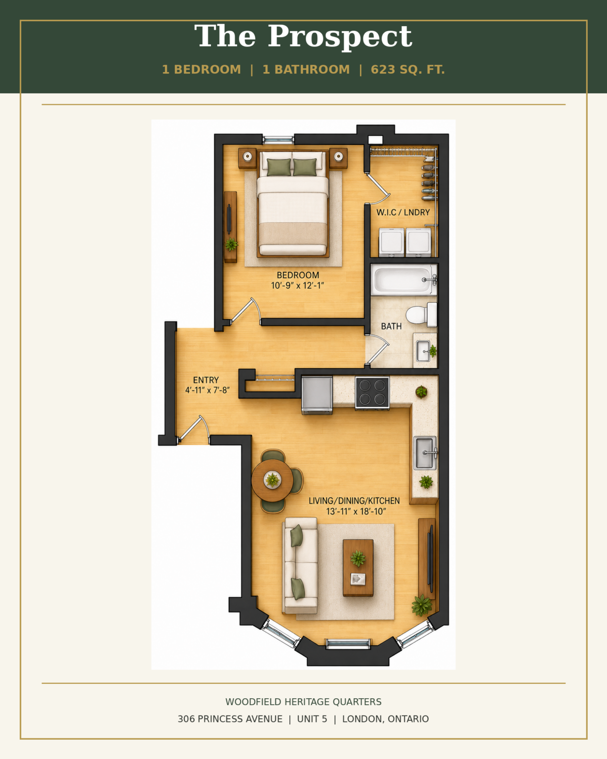 The Prospect - 1 bedroom, 1 bathroom, 623 square feet