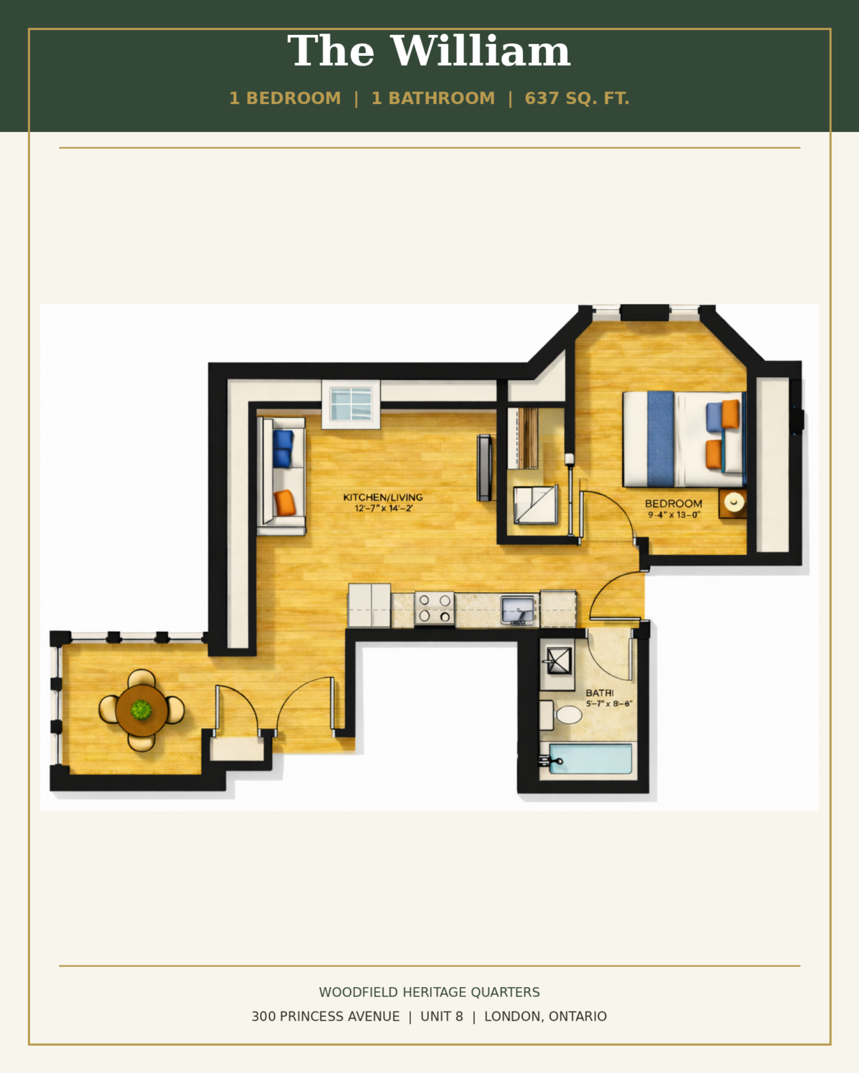 The William - 1 bedroom, 1 bathroom, 637 square feet