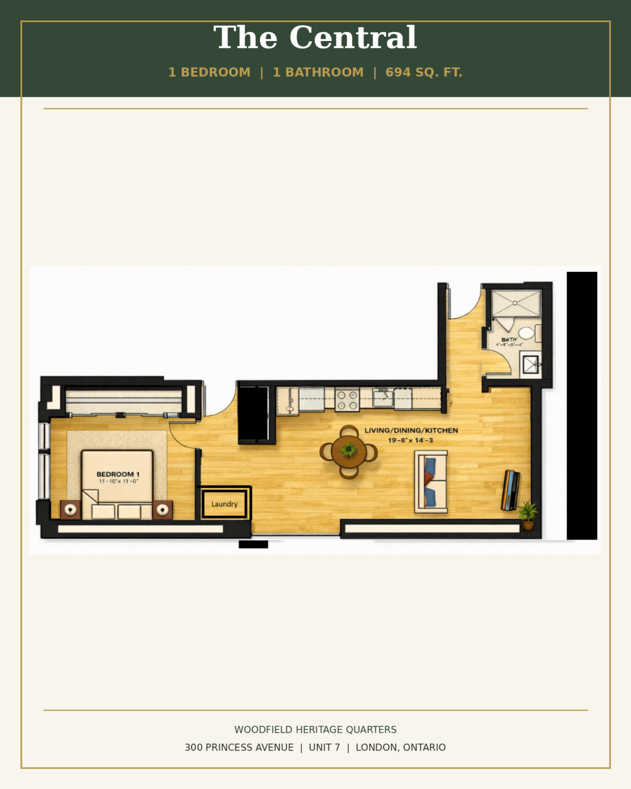 The Central - 1 bedroom, 1 bathroom, 694 square feet