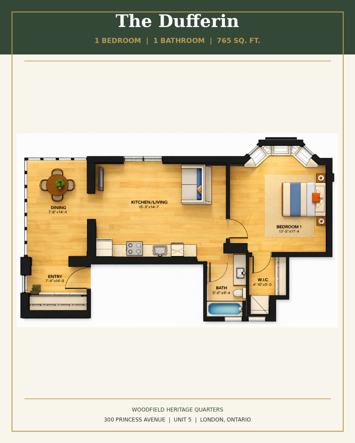 The Dufferin - 1 bedroom, 1 bathroom, 765 square feet