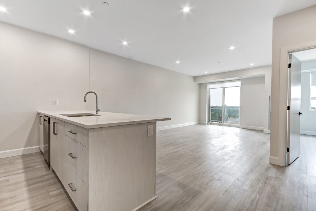 View the Compass 3D tour – kitchen and living area in suite 501
